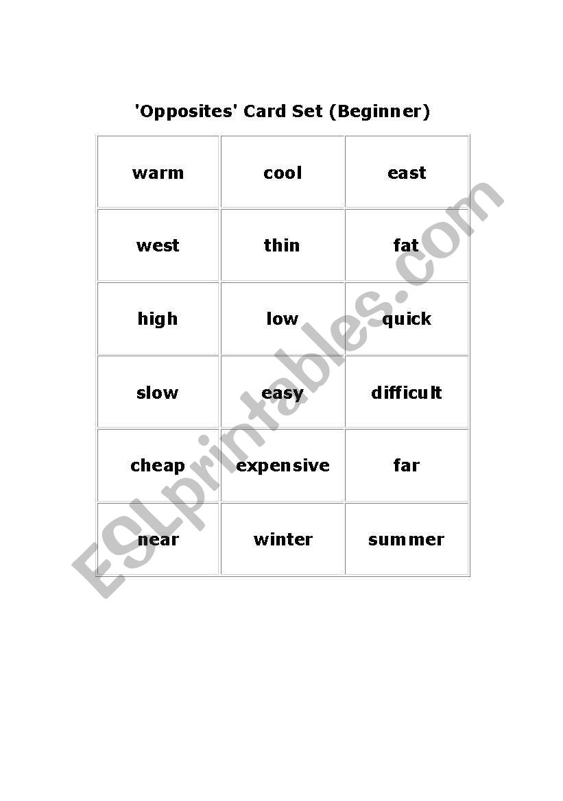 opposites worksheet