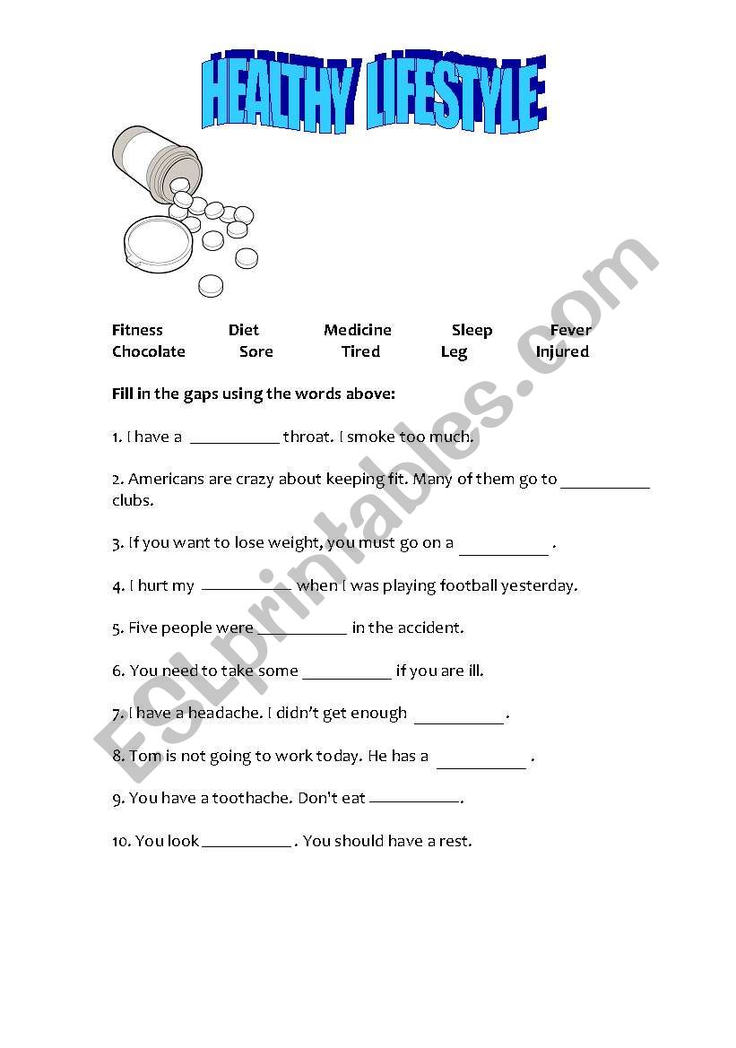 healthy lifestyle gap fill exercise