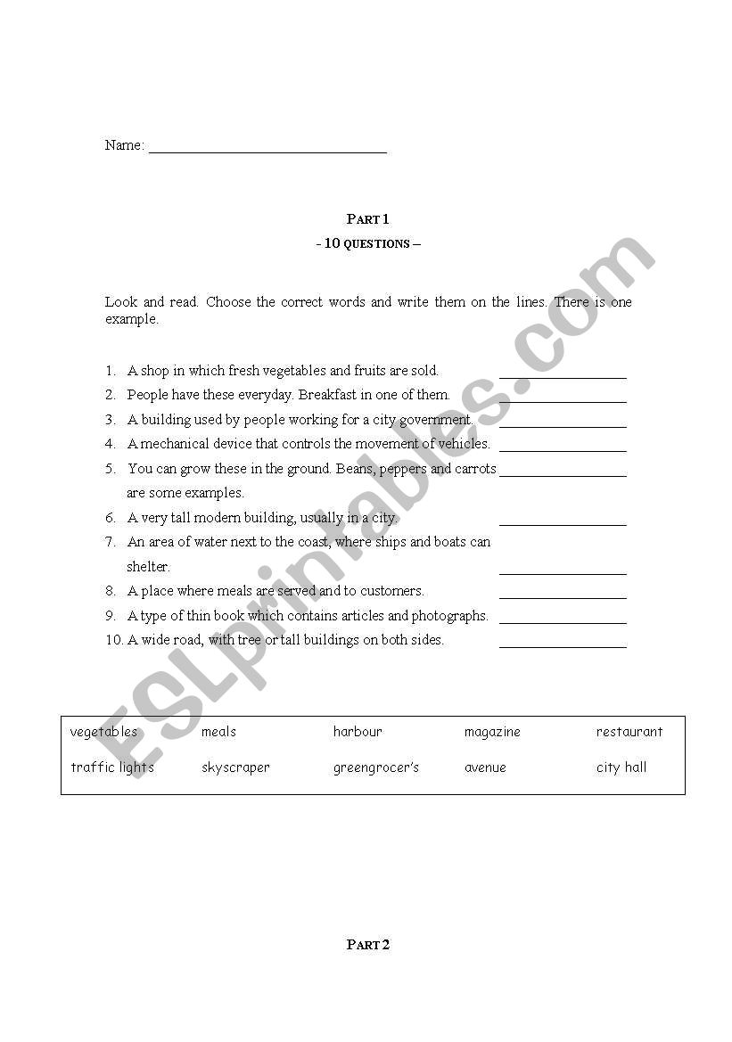 Places - Test worksheet