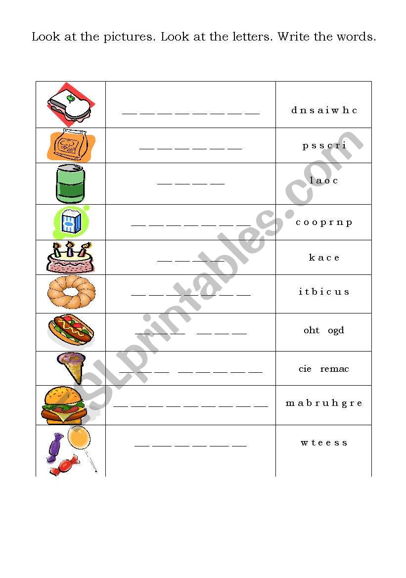 Unscramble the letters to write words