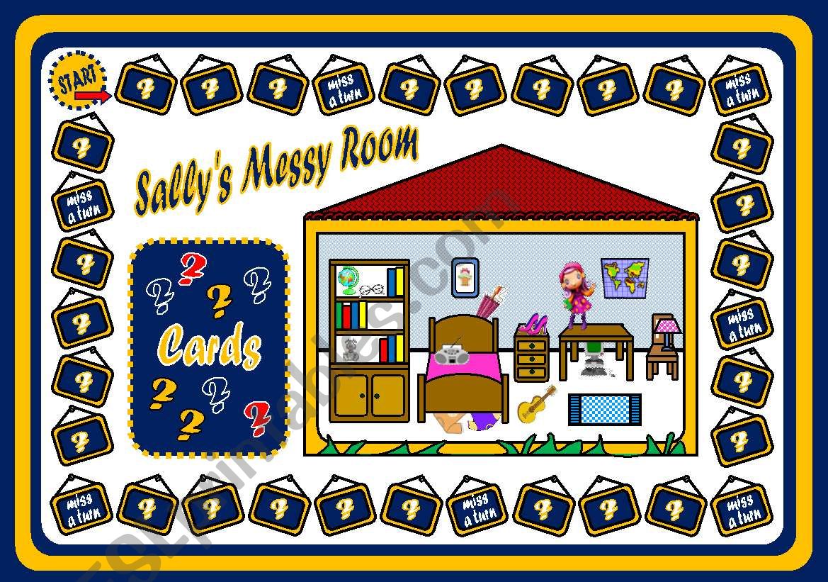 SALLYÂ´S MESSY ROOM - PLACE PREPOSITIONS BOARD GAME (PART1) 