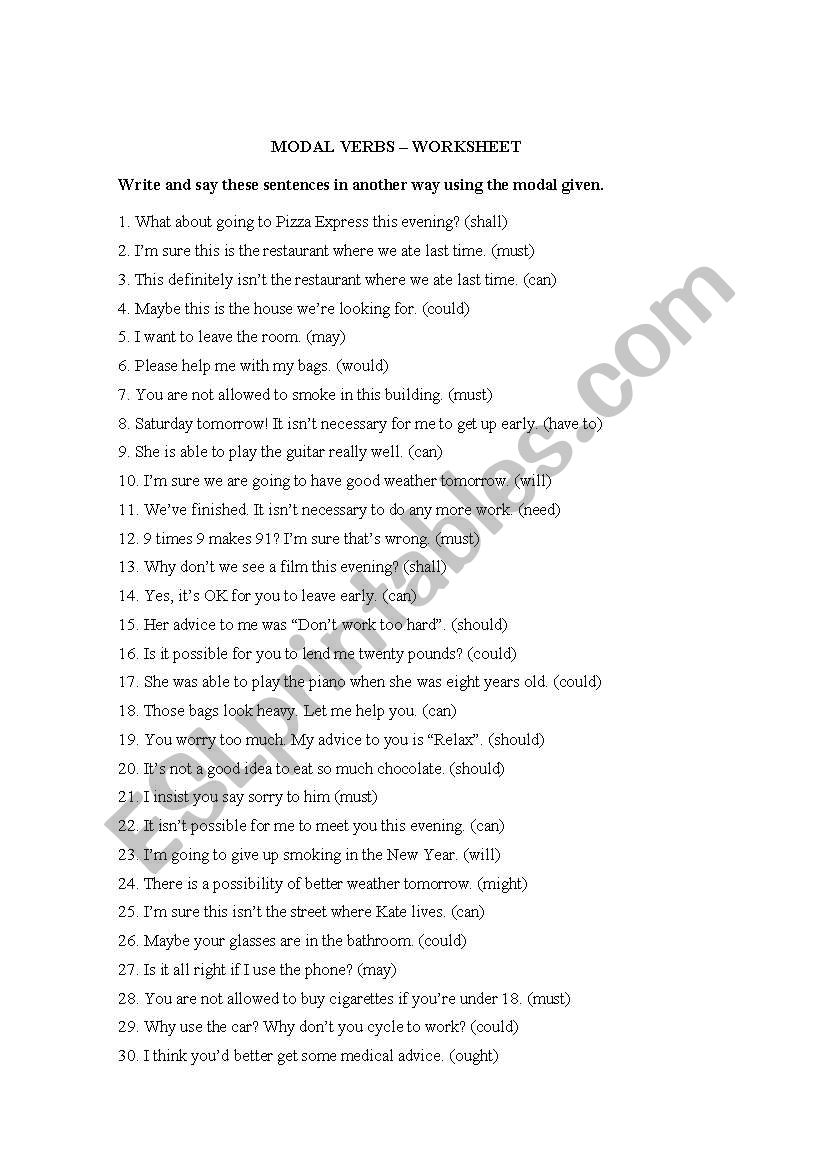 Modal verbs  worksheet