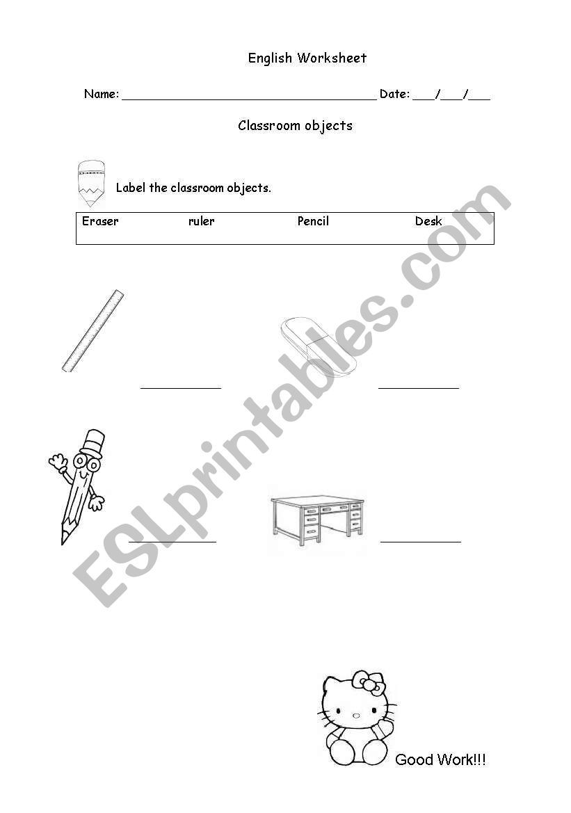 classroom objects worksheet