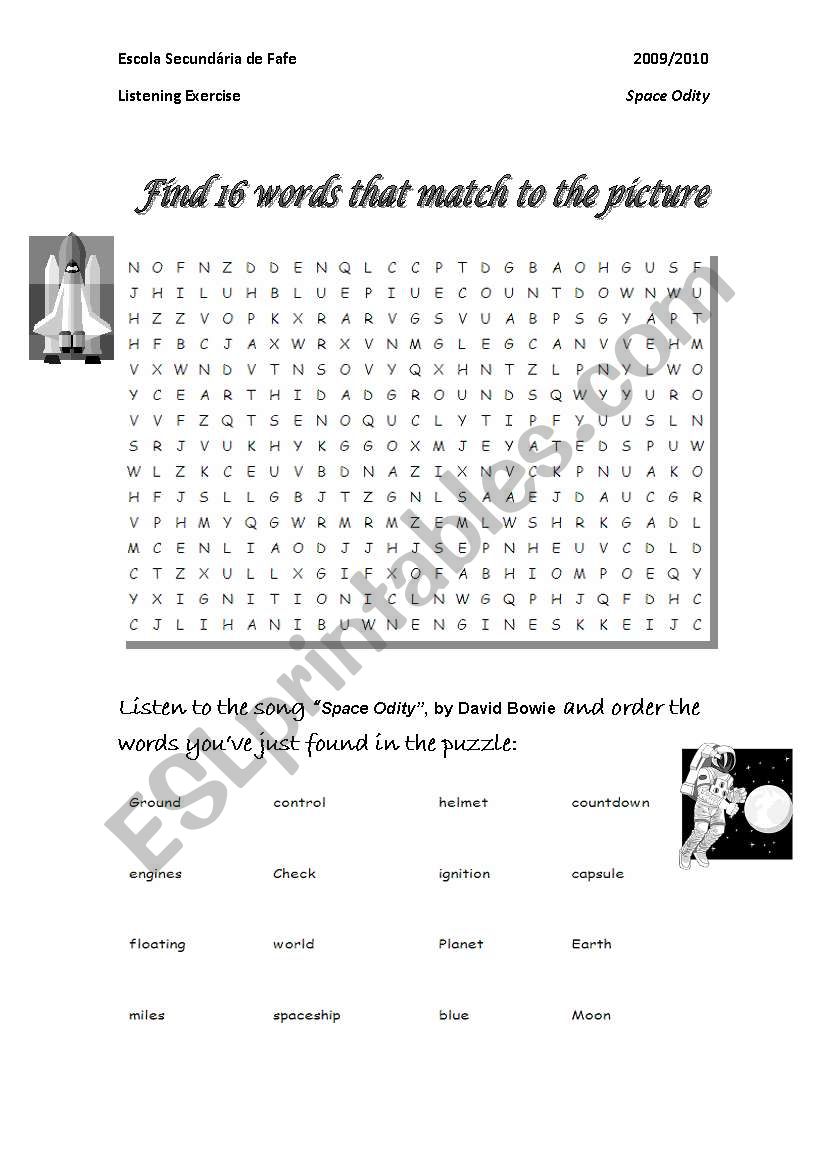 Space odity, David Bowie worksheet