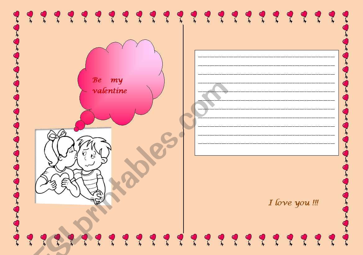 A valentines card worksheet