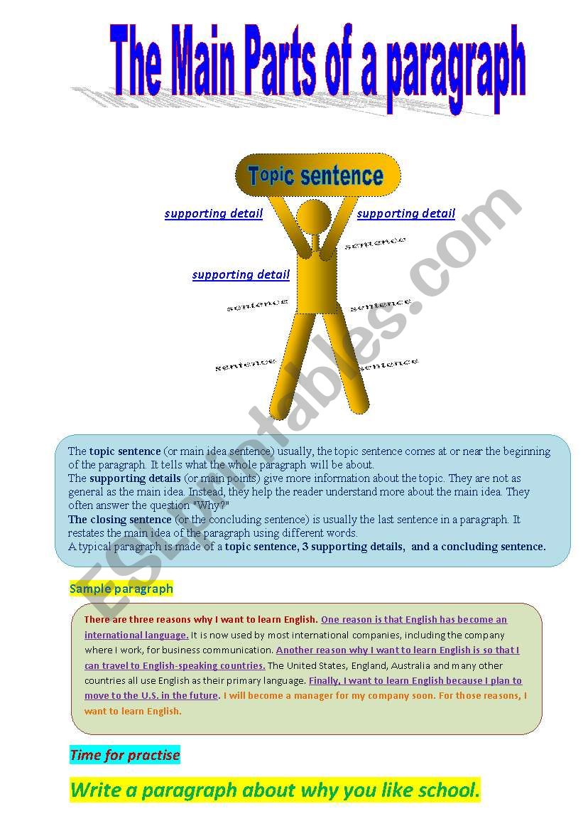 MAIN PARTS OF A PARAGRAPH worksheet