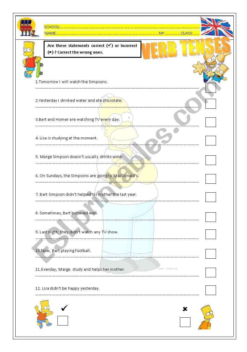 Verb tenses worksheet