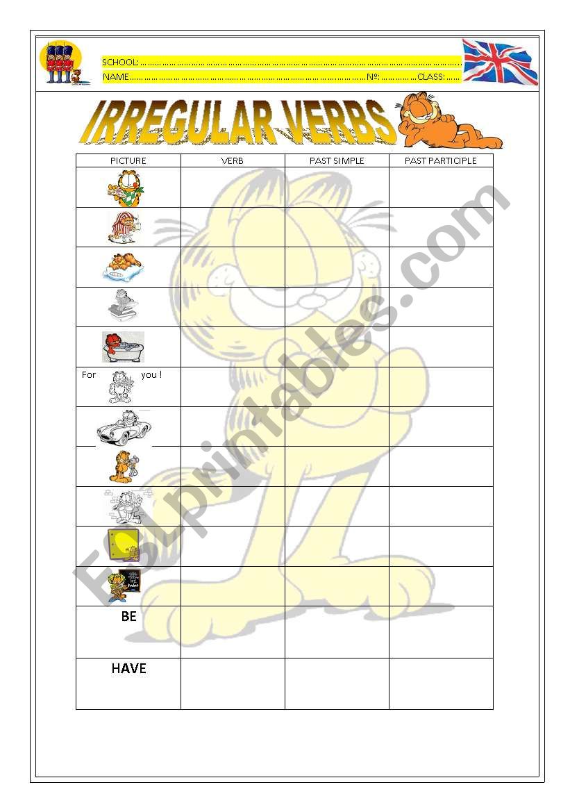 Irregular verbs worksheet