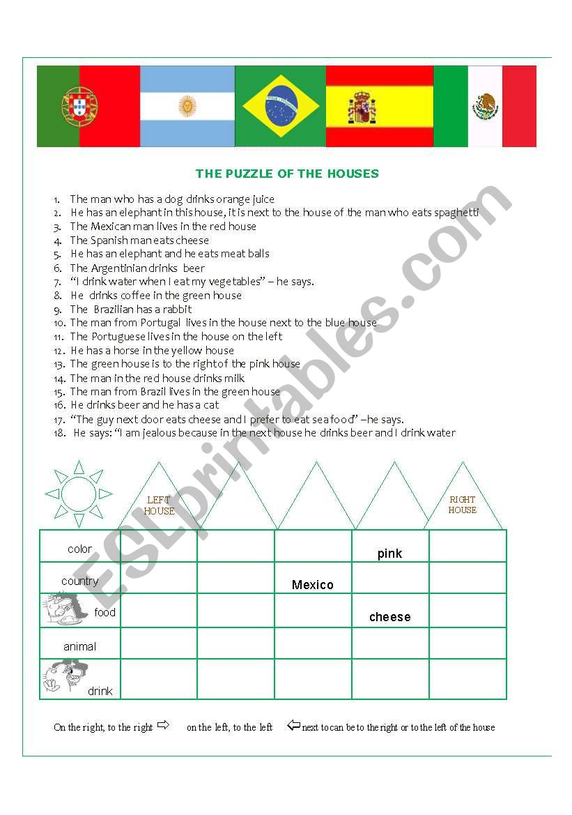 FIVE HOUSES worksheet