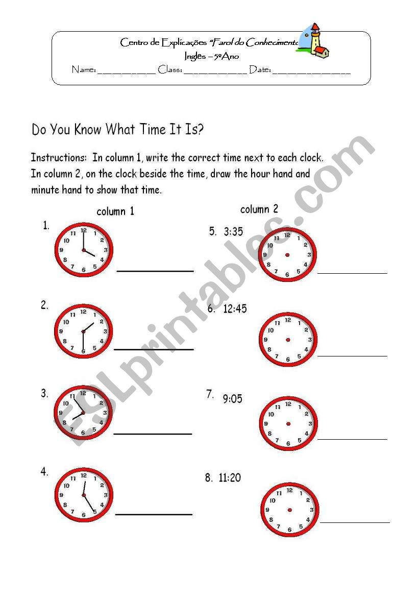 Do you know what time is it? worksheet