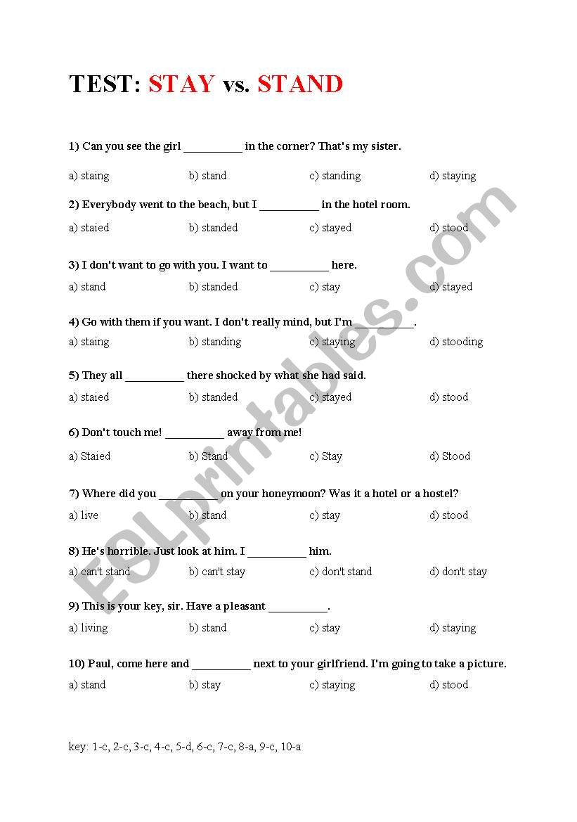 STAY vs. STAND (test) worksheet