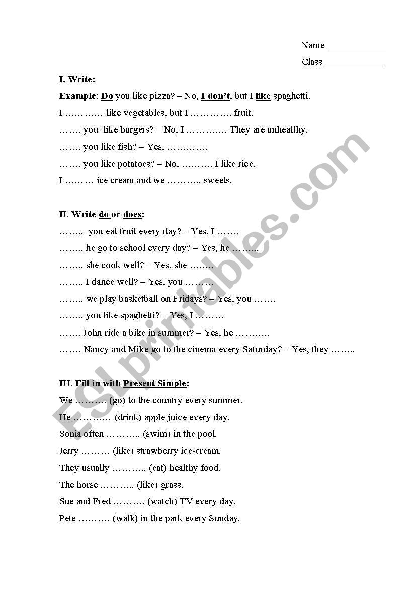 Present Simple exercises worksheet