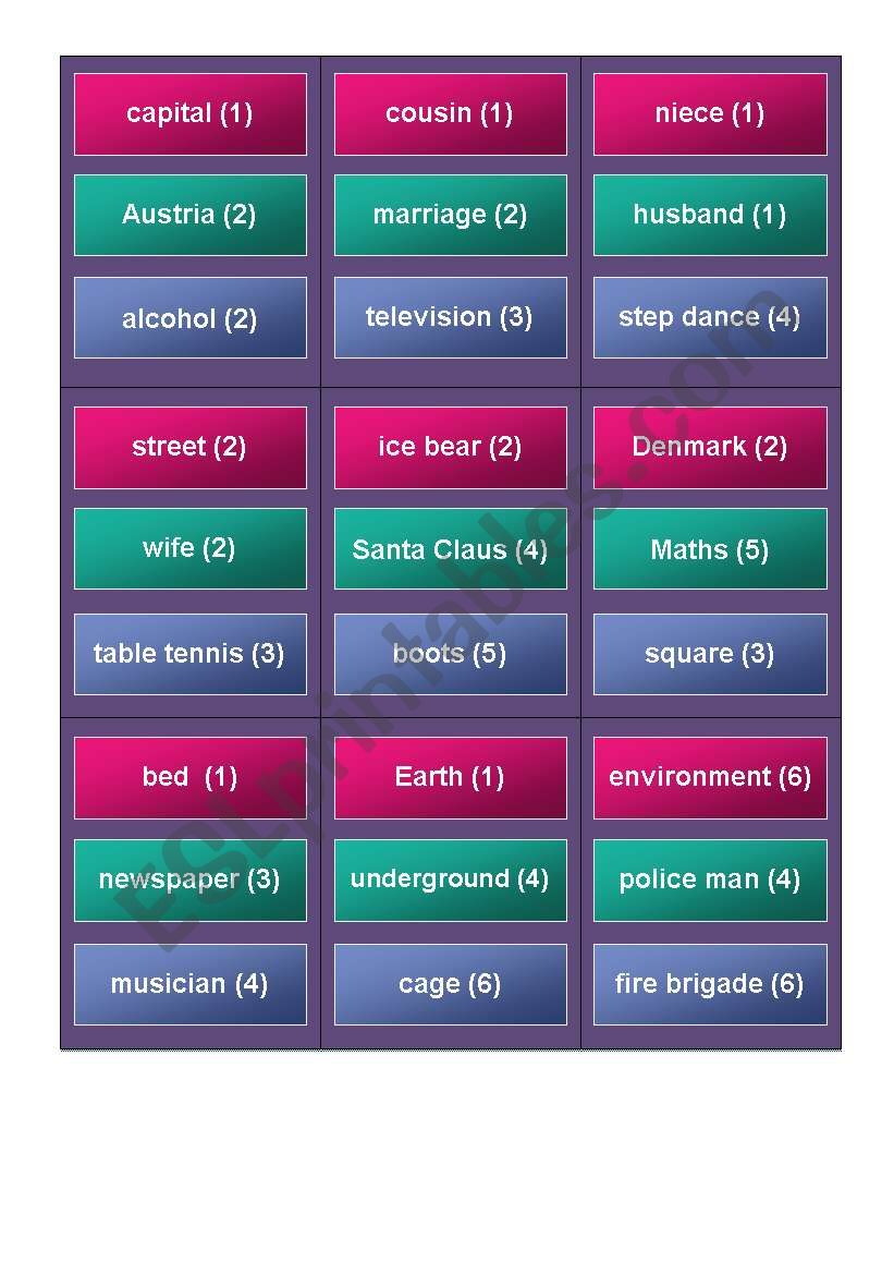 Activity cards, intermediate 3