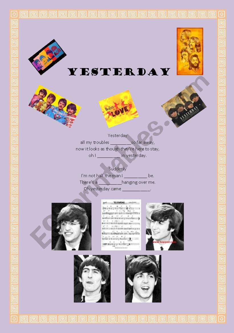 Yesterday -The Beatles worksheet