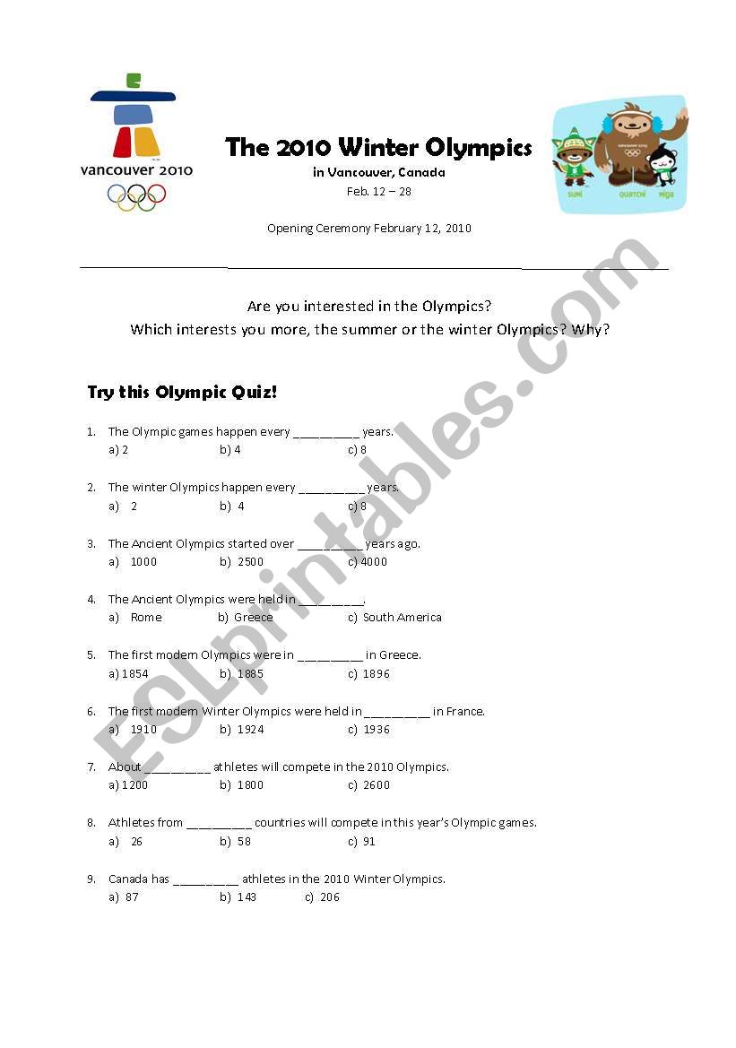 2010 Winter Olympics fun QUIZ and conversation starter