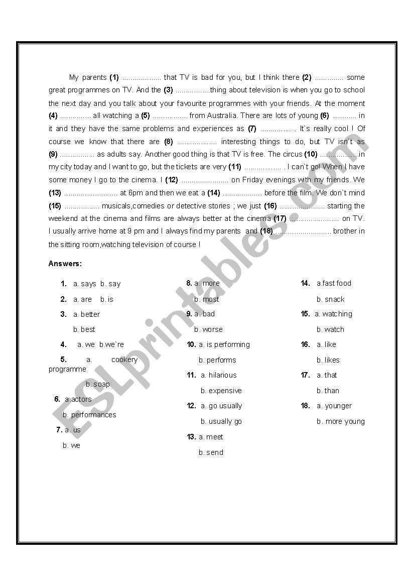 Cloze test worksheet