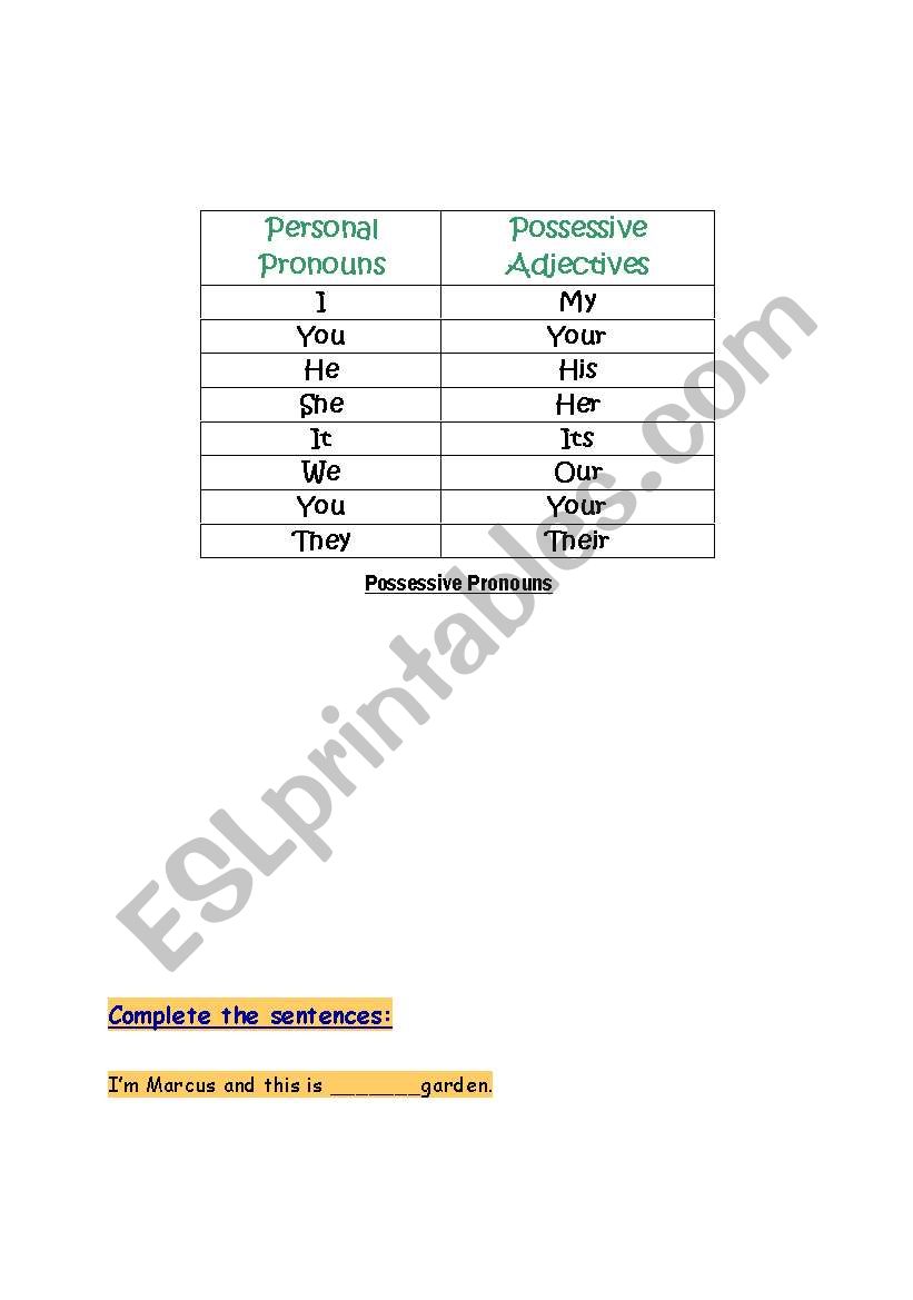 Possessive pronouns worksheet