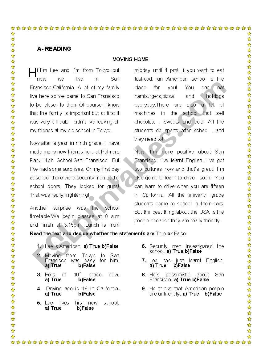 Mixed tense reading exercise worksheet