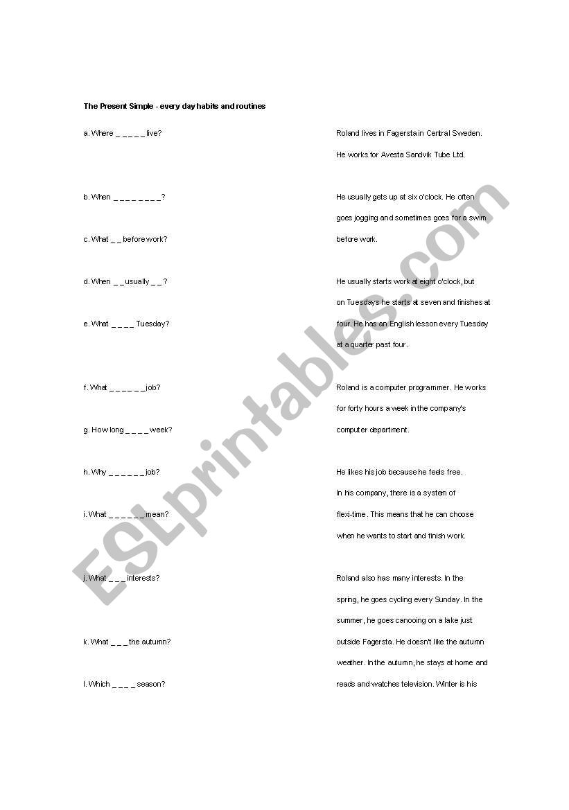 present simple worksheet