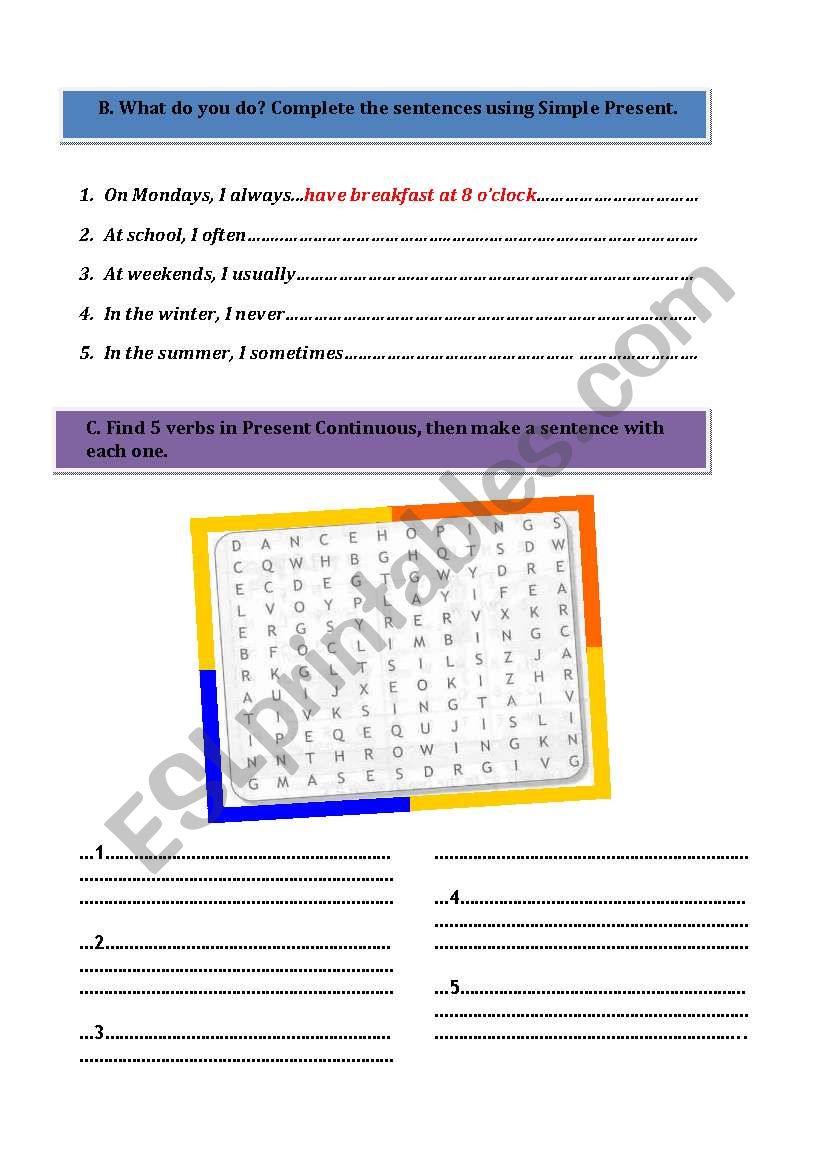 Grammar Test Simple Present or Present Continuous-ELEMENTARY-page 2 of 3