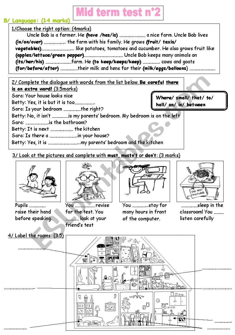 english test 7th form worksheet