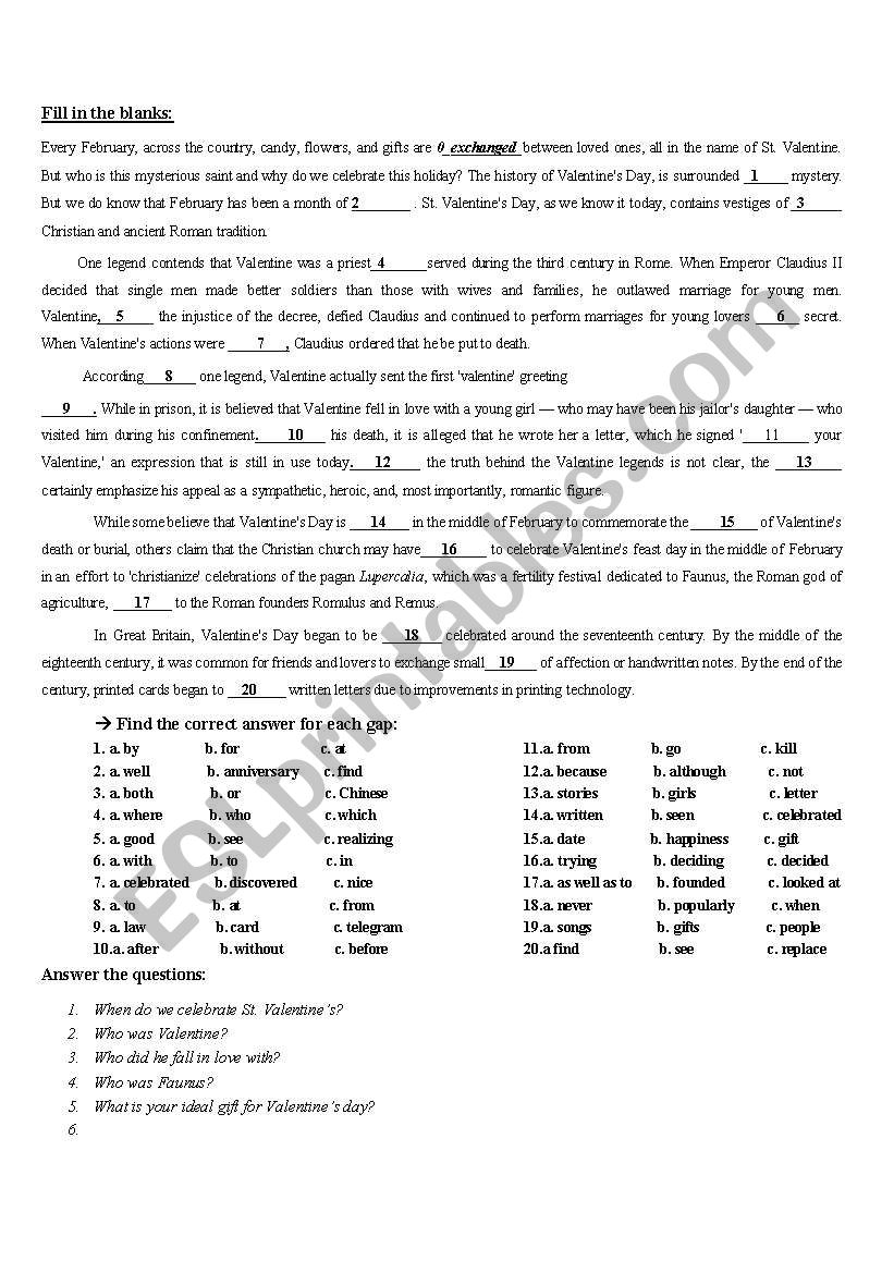 valentines day worksheet