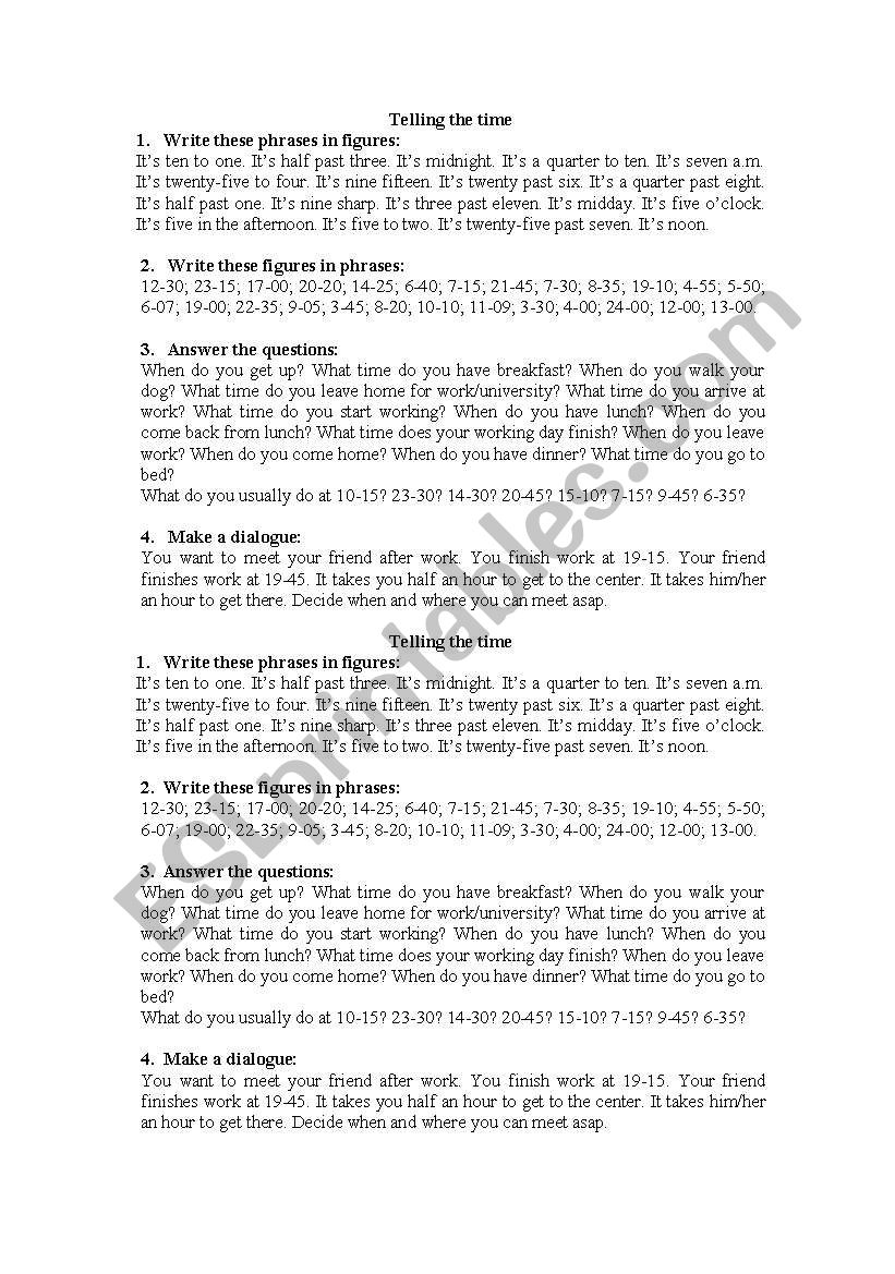 Clock Time worksheet