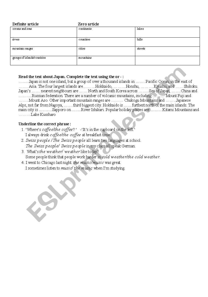 Articles worksheet