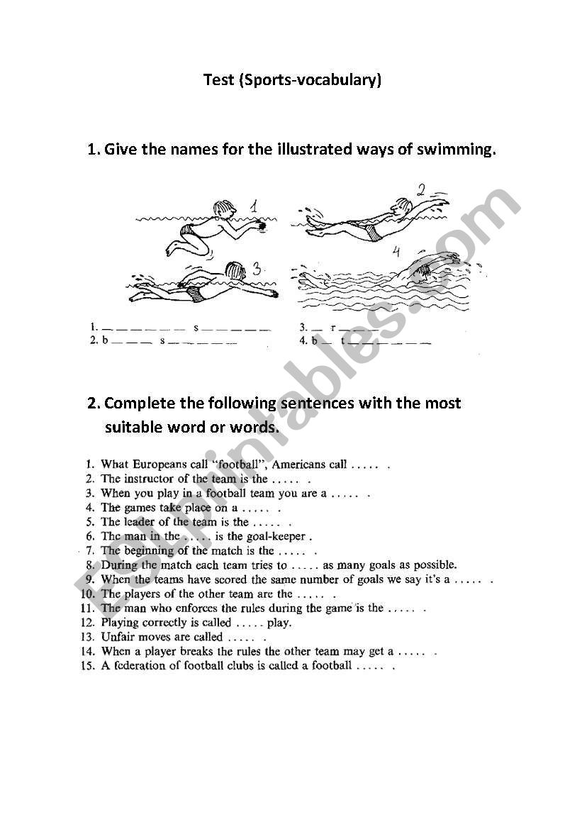 Sports-test worksheet