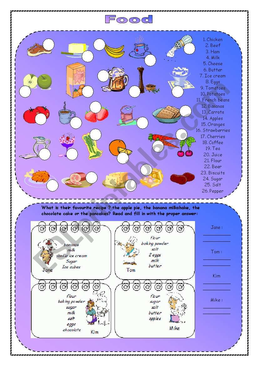 Food worksheet