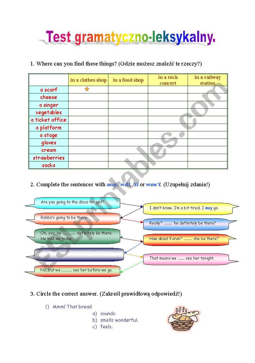A vocabulary and grammar test worksheet