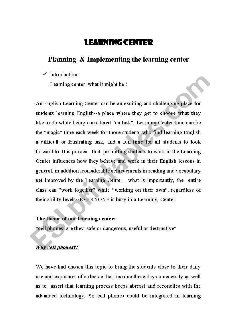 lerning center worksheet