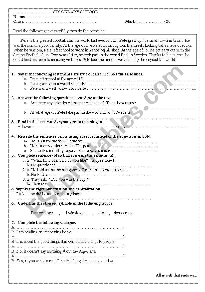 Evaluation Test worksheet