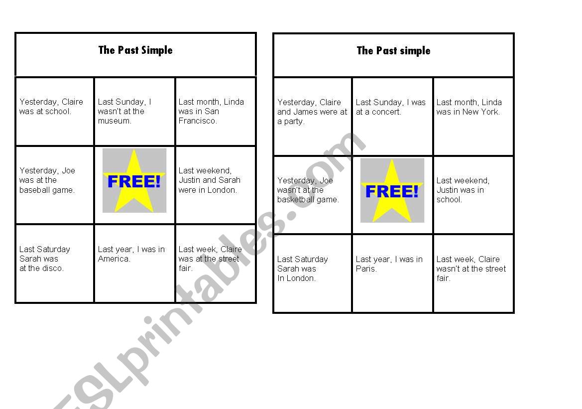 The Past Simple BINGO worksheet