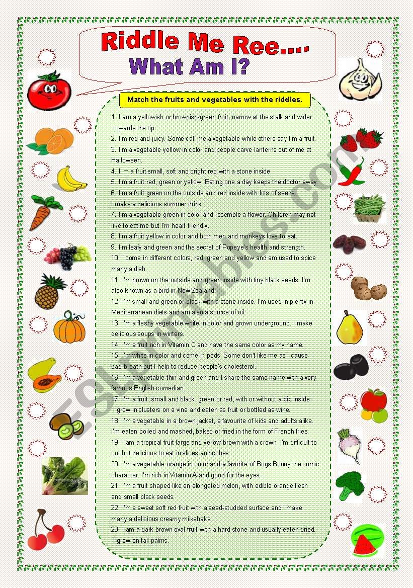 Fruits and Vegetables Riddles worksheet