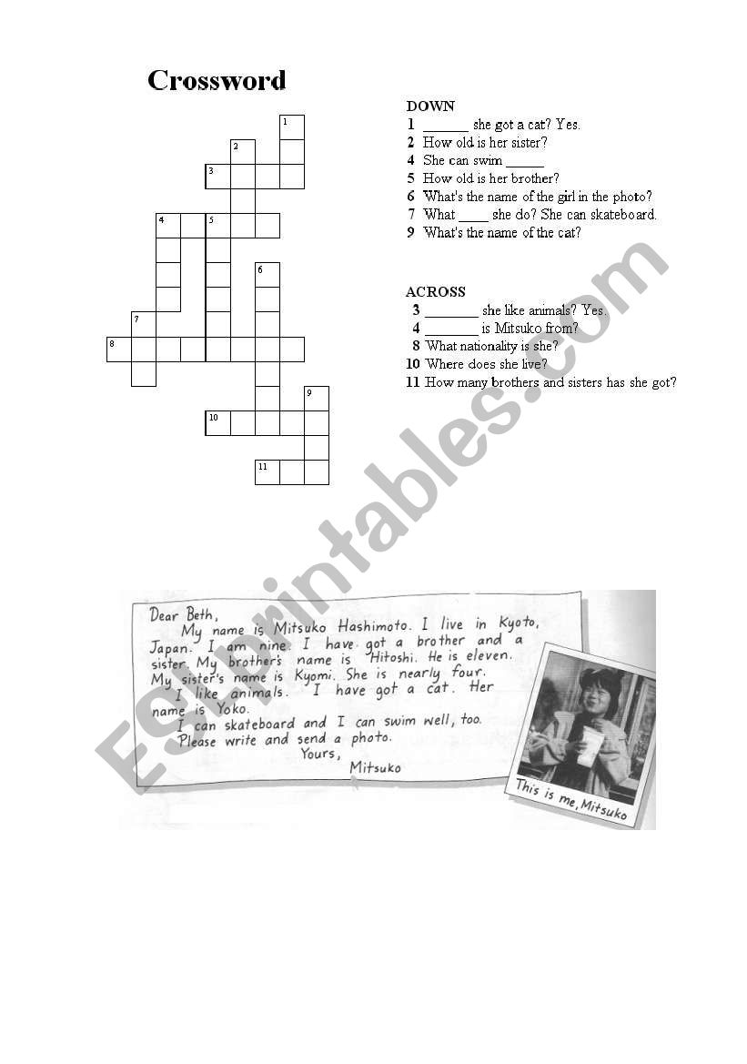 Reading Comprehension Crossword