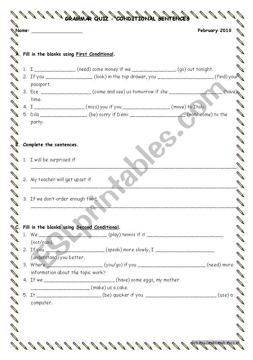 first and second conditional worksheet
