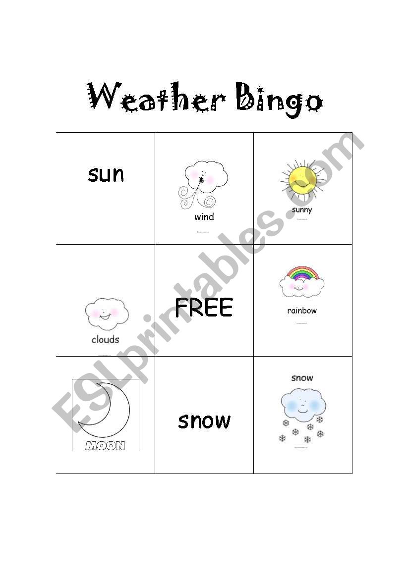 Weather Bingo set 1 worksheet