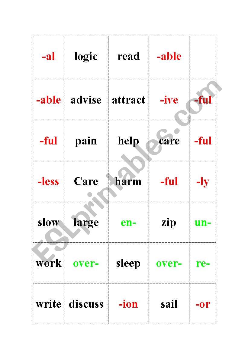 Word formation game worksheet