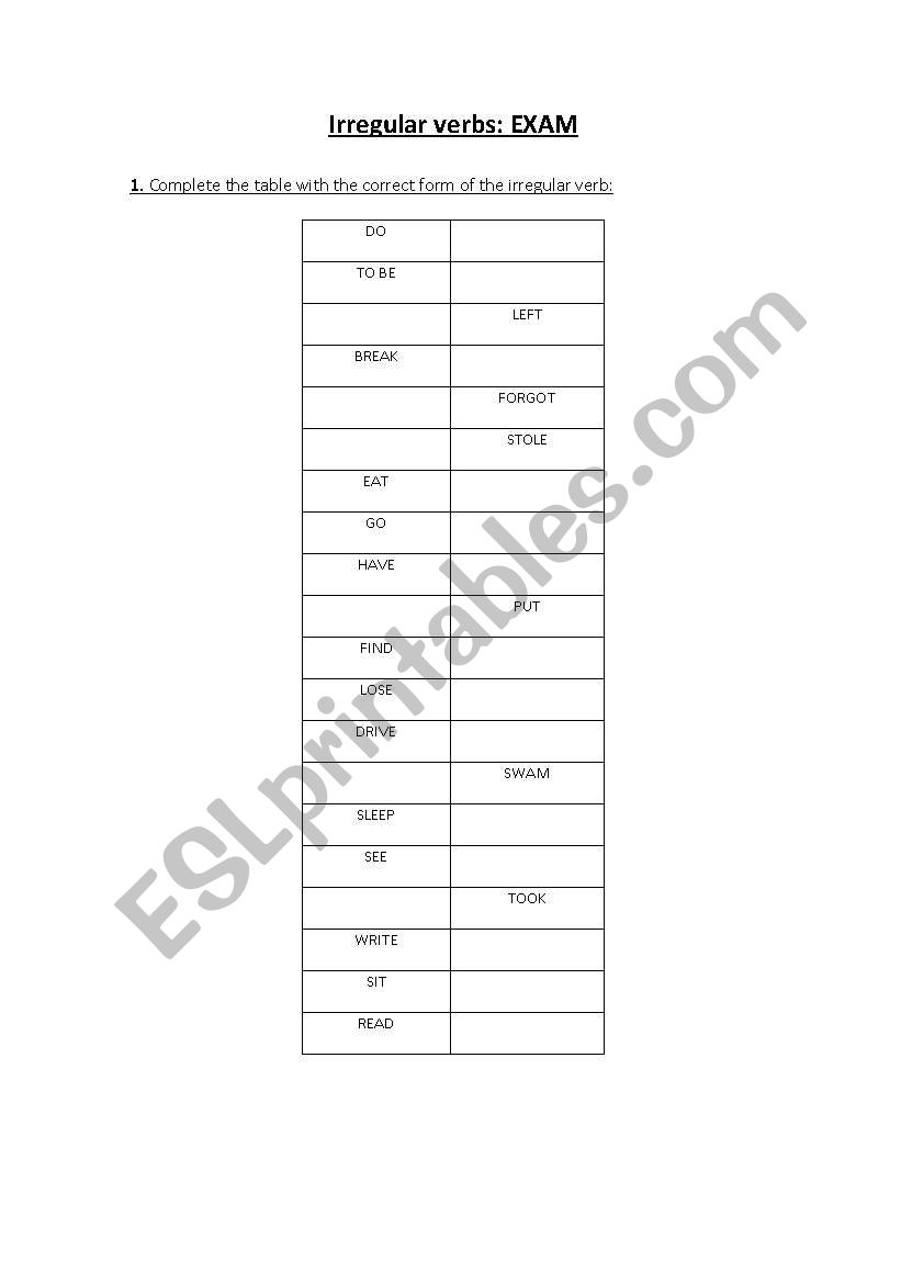 Irregular verbs past simple worksheet