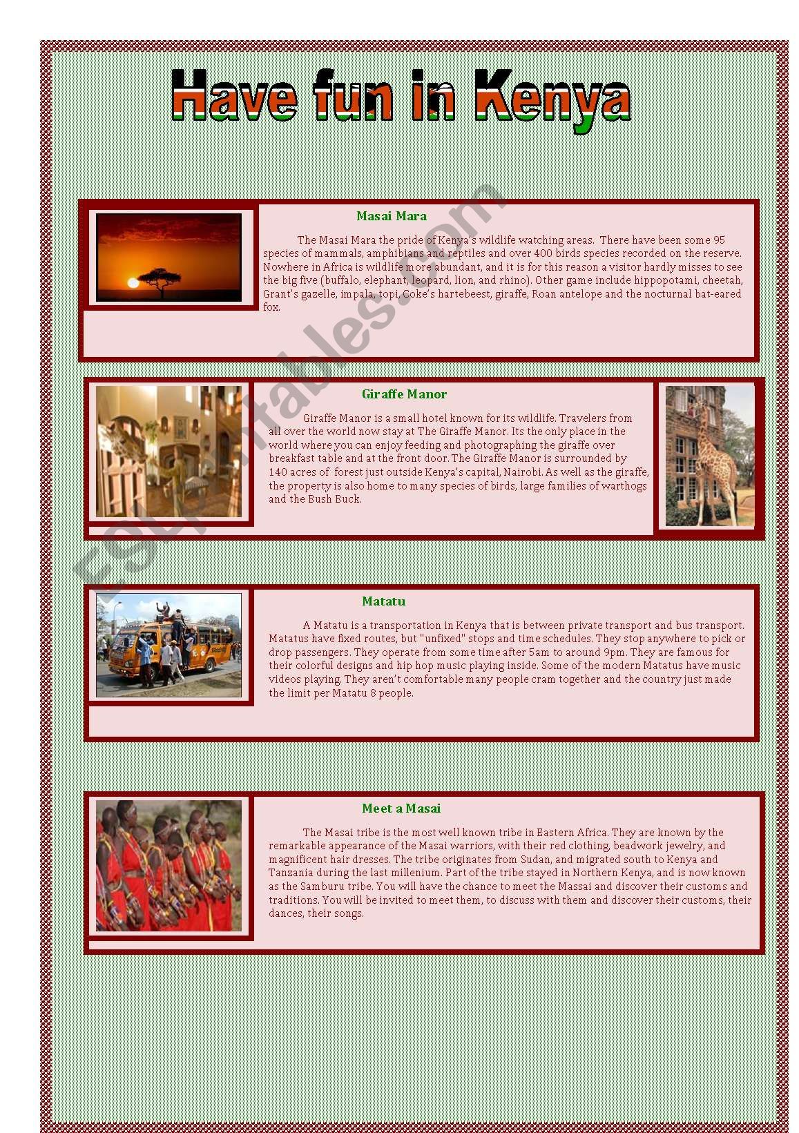 Kenya Activities worksheet