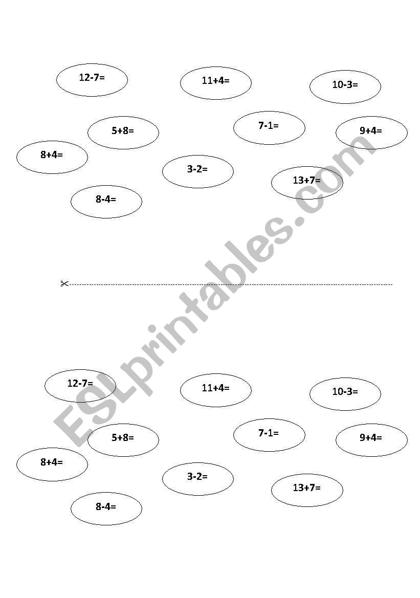 substractions and sums worksheet