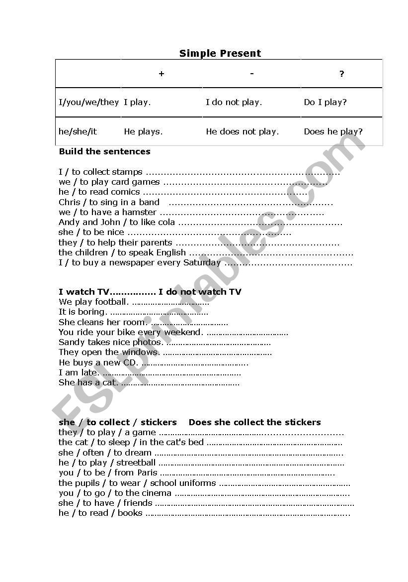 worksheet present simple worksheet