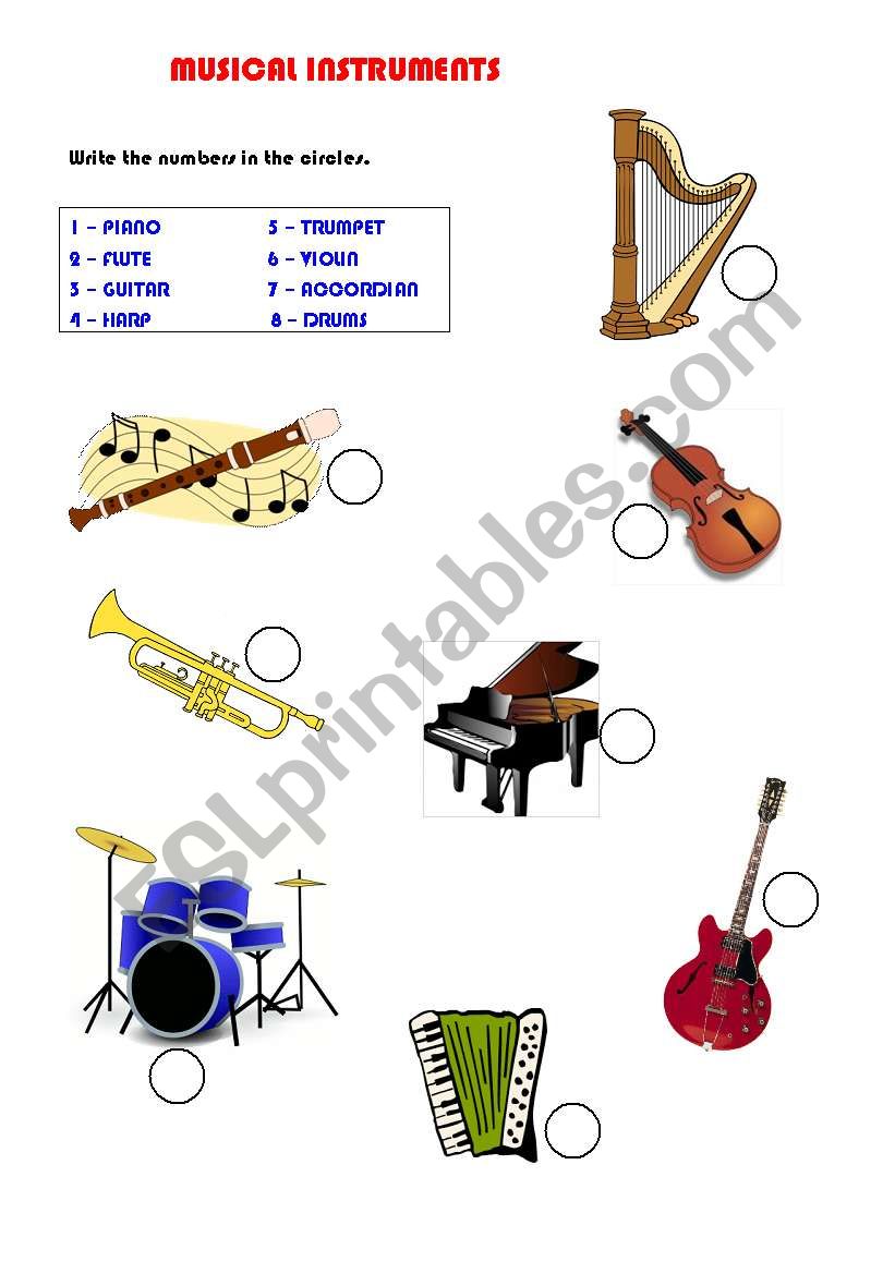 Musical instruments worksheet