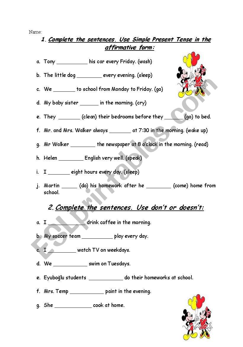 simple present exercises worksheet