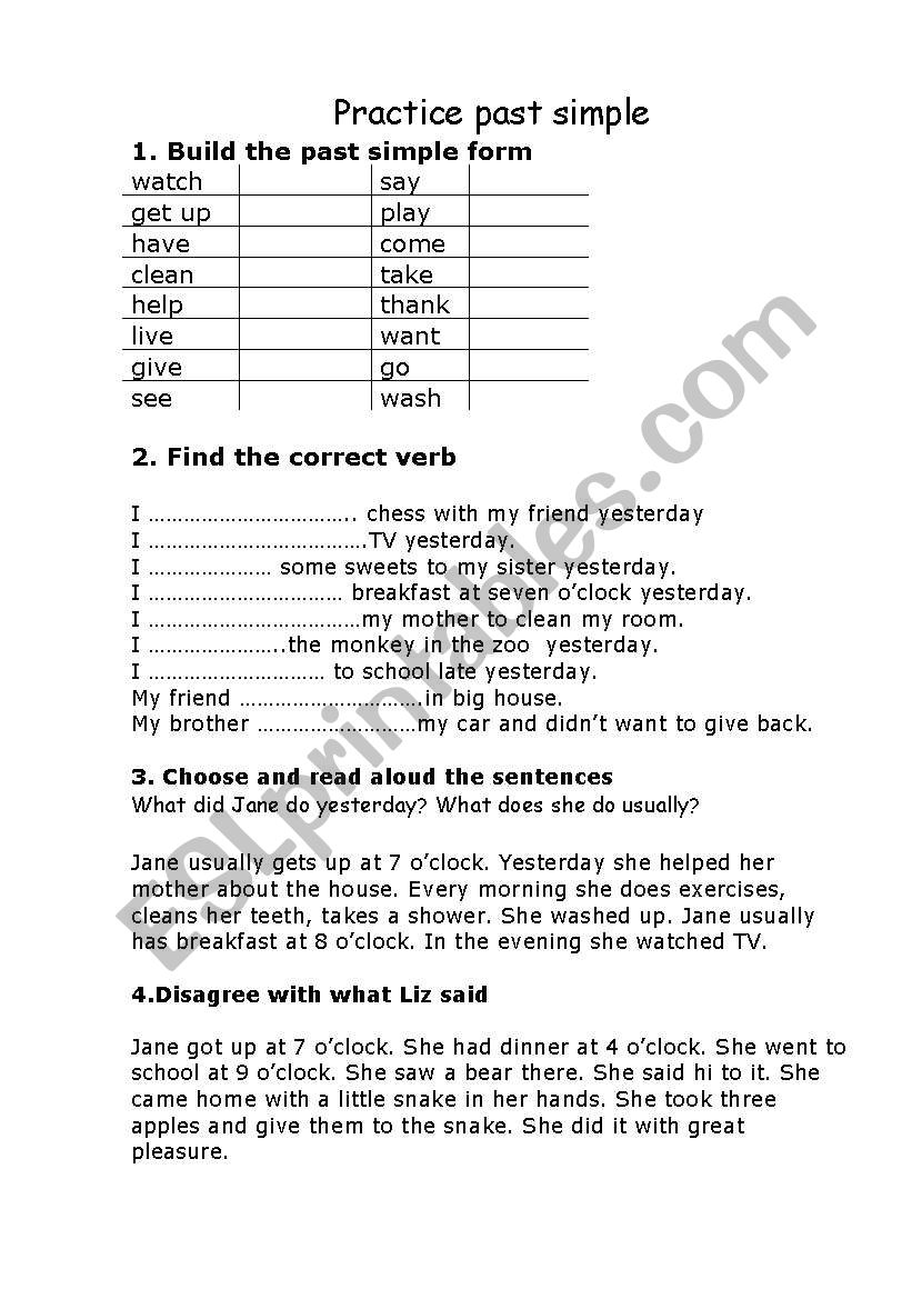 practise past simple worksheet