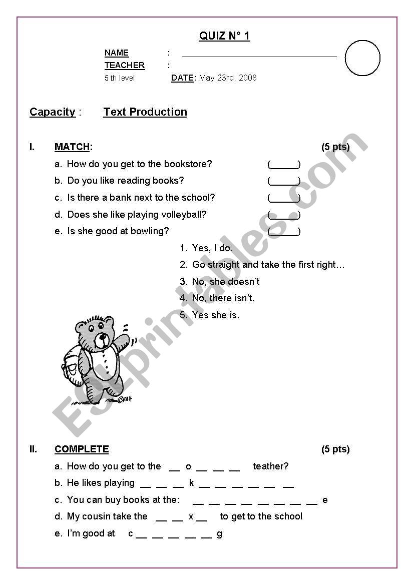 QUIS 5TH GRADE worksheet