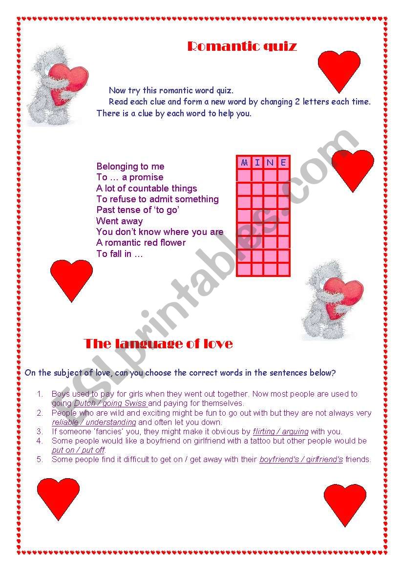 Romantic Quiz worksheet