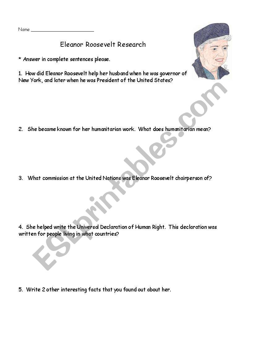 Eleanor Roosevelt worksheet