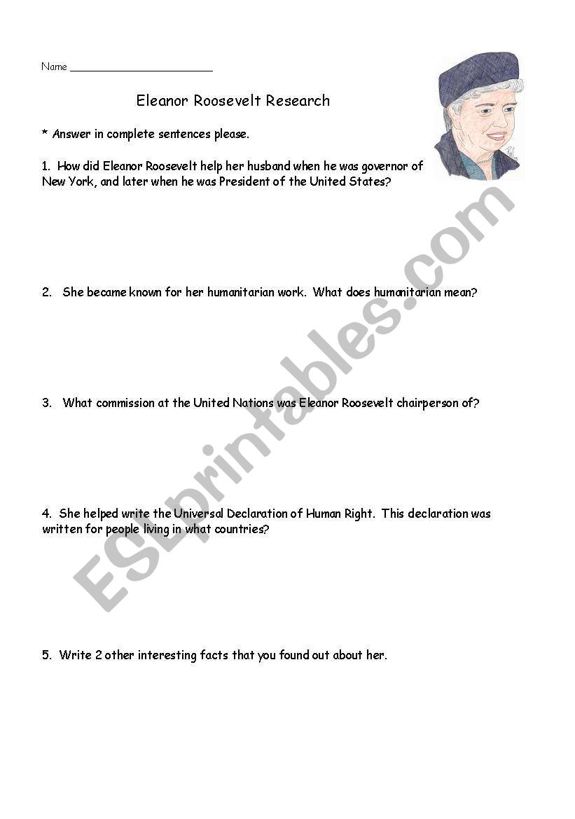 Eleanor Roosevelt worksheet